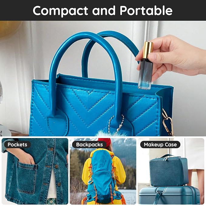 Segbeauty 10ML Perfume Bottles Empty, Set of 10 Mini Travel Refillable, Glass Spray Bottle Atomizer Portable Leak-proof Sprayer for Dispensing Fragrance Toiletries Cosmetic, Gradient Blue-gold