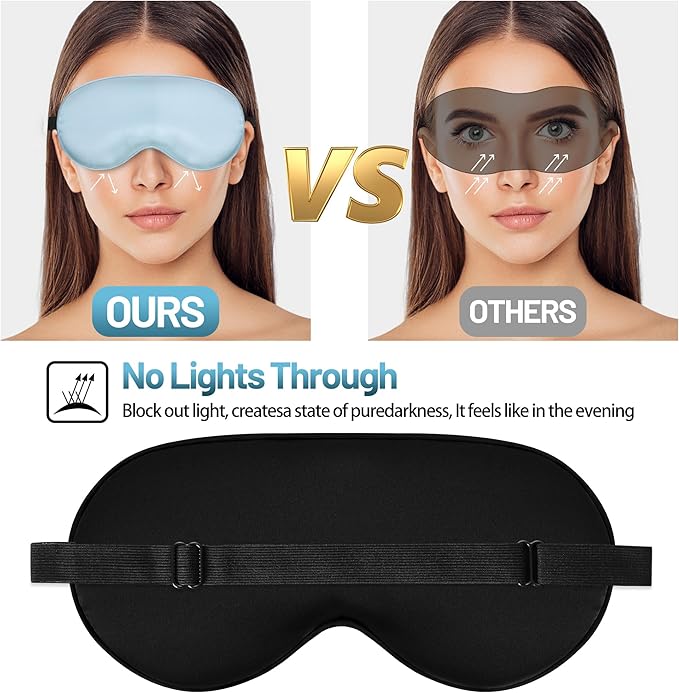 Sleep Mask, Silk Eye Mask for Sleeping with Adjustable Strap, Blindfold Eyeshade for Men & Women, Comfortable & Soft Eye Cover Eyeshade for Night Sleep (Light Blue)