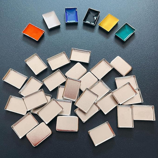 FCLUB 100Pack Empty Eyeshadow Metal Pans Cosmetic Eyeshadow Blush Lipstick Organizer for Makeup Pressed Powders (0.8 inch) Tiny and Shallow