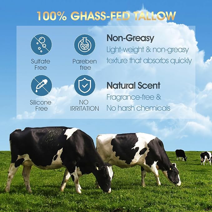 Mens Face Moisturizer Cream - Anti Aging & Wrinkle for Men with Tallow Balm & Raw Honey, Natural Grass-Fed Tallow Moisturizer for Face, Facial Skin Care & Eye Lotion - Day & Night, 2oz/60g