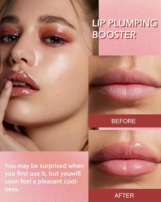 Lip Plumping Booster Lip Gloss, Glossy Lip Tinted Stain, High-Shine Smooth Fuller Lips, Hydrating & Volumizes Lip Oil Lip Glaze, Plump and Pout Plumper Lipstick, Christmas Makeup Gift for Women-01#