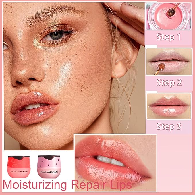 2 PCS Bee Lip Balm Honey Pot, Bee Lip Balm Sleeping Lip Mask Overnight with Sticks, Honey Pot Lip Balm Hydrating Exfoliating Prevention Dry and Crack Lip Scrubs