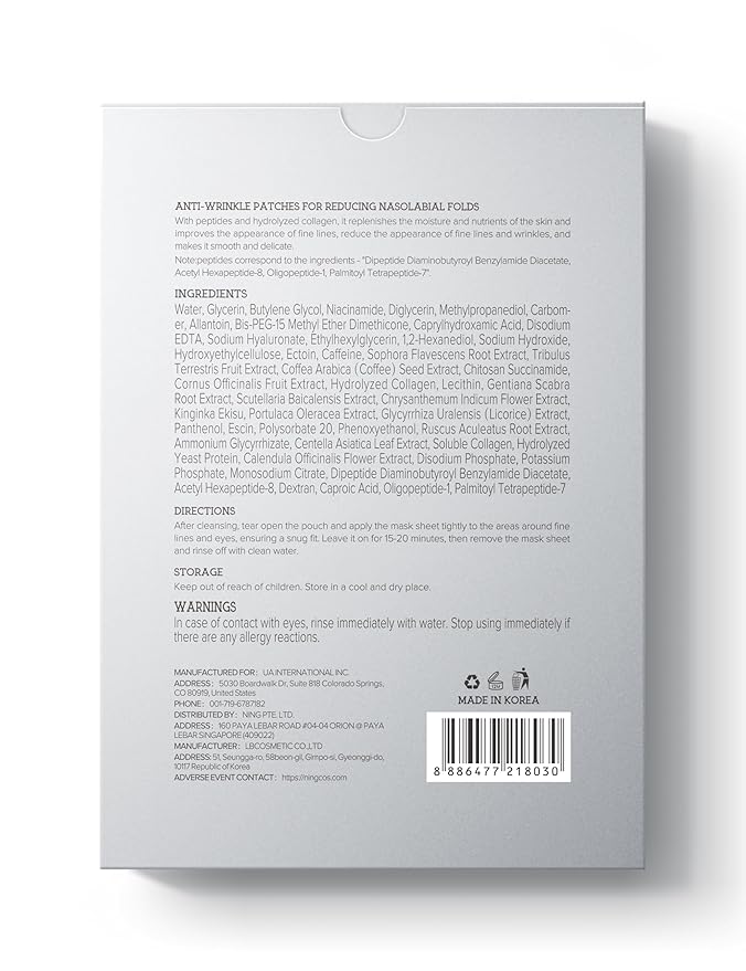 Smile Line & Under Eye Patches – 4-Peptide Anti-Wrinkle Treatment with Collagen, Caffeine & Niacinamide – Firming, Hydrating, Brightening Face Pads for Laugh Lines, Eye Bags, 10 Pairs