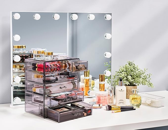 Sorbus Acrylic Makeup Organizer - Organization and Storage Case for Cosmetics Make Up & Jewelry - Big Clear Makeup Organizer for Vanity, Bathroom, College Dorm, Closet, Desk (4 Large, 2 Small Drawers)