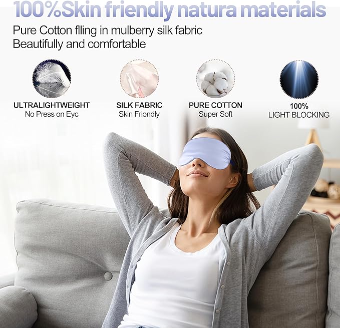 Sleep Mask, Silk Eye Mask for Sleeping with Adjustable Strap, Blindfold Eyeshade for Men & Women, Comfortable & Soft Eye Cover Eyeshade for Night Sleep (Light Purple)