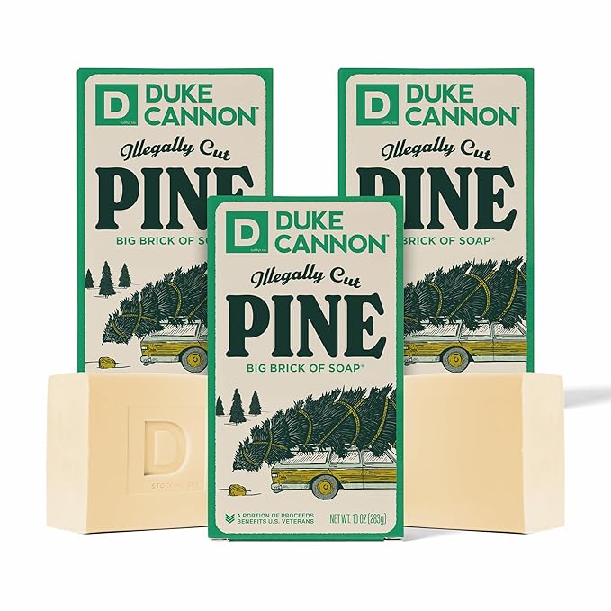 Duke Cannon Supply Co. Big Brick of Soap Bar for Men Holiday Edition - Illegally Cut Pine (Fresh Split Pine Scent), 10 oz. (3 Pack)