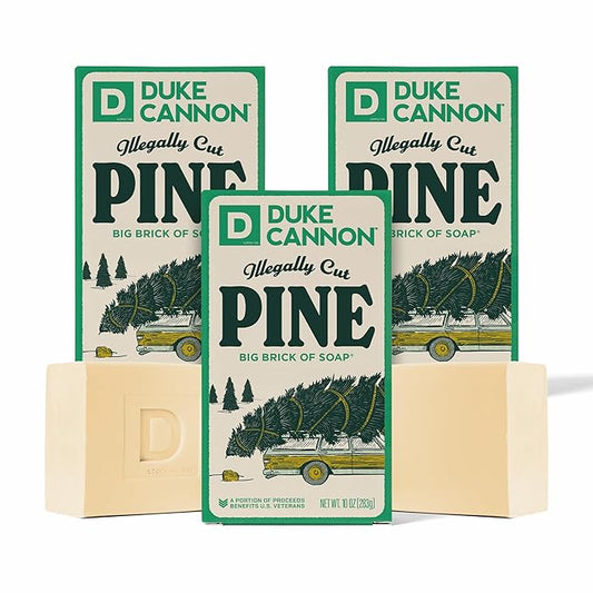 Duke Cannon Supply Co. Big Brick of Soap Bar for Men Holiday Edition - Illegally Cut Pine (Fresh Split Pine Scent), 10 oz. (3 Pack)