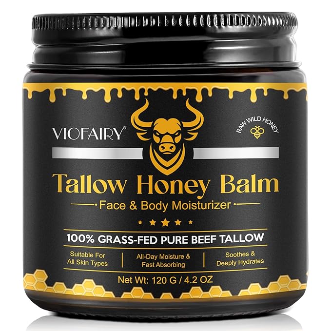 Beef Tallow for skin, Beef Tallow, Hydrating Tallow Balm with Raw Honey and Beeswax, Grass-Fed Beef Tallow & Raw Wild Honey Blend, Body & Face Moisturizer, Natural Formula