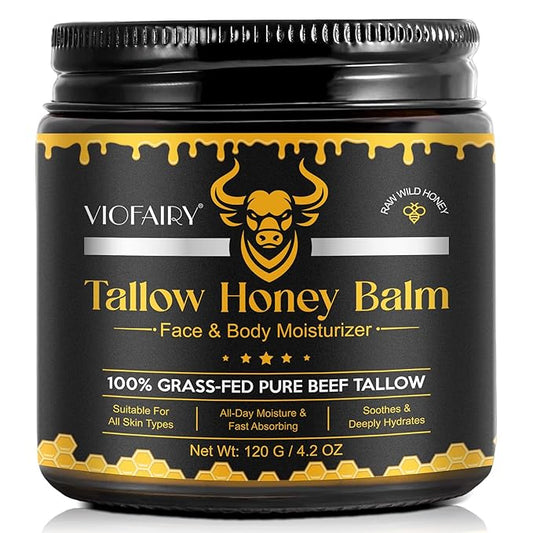 Beef Tallow for skin, Beef Tallow, Hydrating Tallow Balm with Raw Honey and Beeswax, Grass-Fed Beef Tallow & Raw Wild Honey Blend, Body & Face Moisturizer, Natural Formula