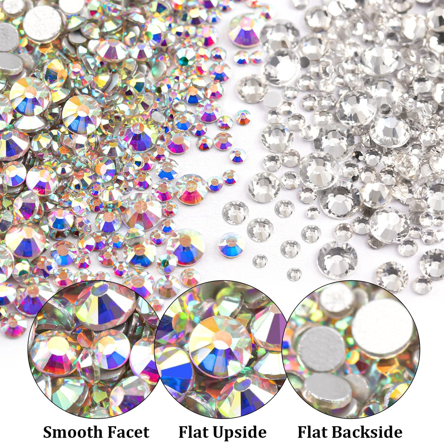 Two Packs of Flatback Rhinestones 4000 Pcs Nail Art Rhinestones Flatback Crystal AB+Transparent White Clear Rhinestone with Picker Pencil and Tweezer for Nail Art and Decoration