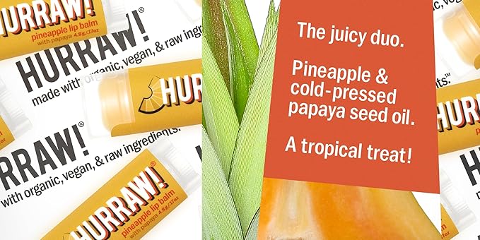 Hurraw! Pineapple Lip Balm: Organic, Certified Vegan, Cruelty and Gluten Free. Non-GMO, 100% Natural Ingredients. Bee, Shea, Soy and Palm Free. Made in USA