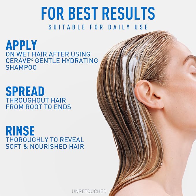 CeraVe Gentle Hydrating Conditioner, Hair Conditioner With Ceramides, Niacinamide & Hyaluronic Acid, Sulfate Free & Color Safe, Moisturizing Conditioner For All Hair & Scalp Types