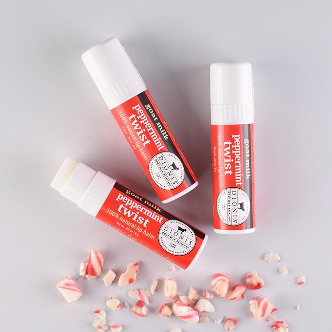 Dionis - Goat Milk Skincare Peppermint Twist Scented Lip Balm - Set of 6 (0.28 oz) - Made in the USA - Cruelty-free and Paraben-free