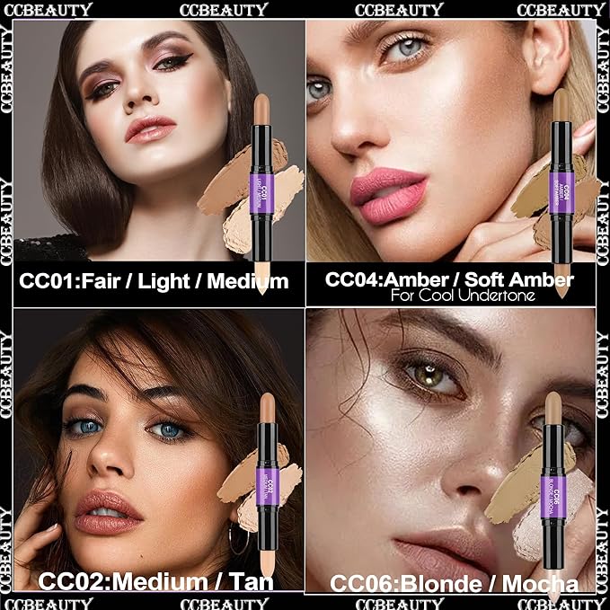 CCbeauty 2-IN-1 Matte Contour Stick Makeup,Cream Dual Highlighter Bronzer Stick, Highlighting & Contouring Kit, Highlight Concealer Sticks for Face Shaping, Long Lasting & Waterproof