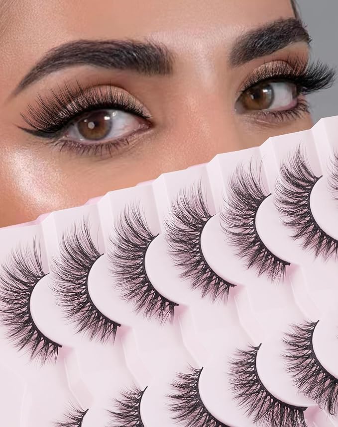 Cat Eye Lashes Soft Mink False Eyelashes Natural False Lashes Wispy Fake Lashes C Curl Faux Mink Lashes Fluffy False Lashes Pack 17MM