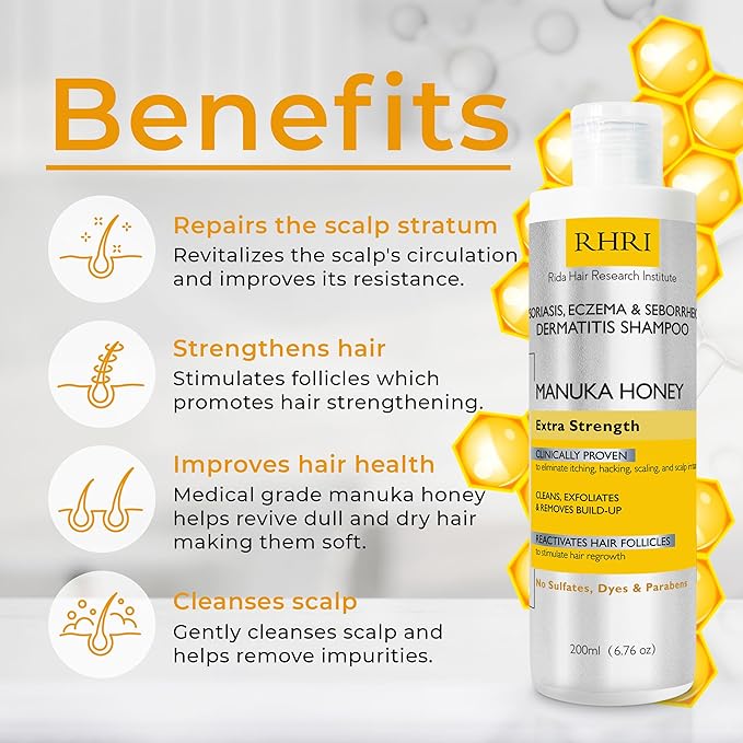 Psoriasis Shampoo for Men & Women | Itchy Scalp Treatment with Manuka Honey | Best for Eczema, Seborrheic Dermatitis, Ringworm & Folliculitis Scalp Treatment