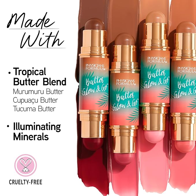 Physicians Formula Butter Glow & Go Multiuse Stick, Ultra-Creamy Radiant Finish Formula with Murumuru Butter, Vegan & Cruelty-Free- Sunkissed Rose