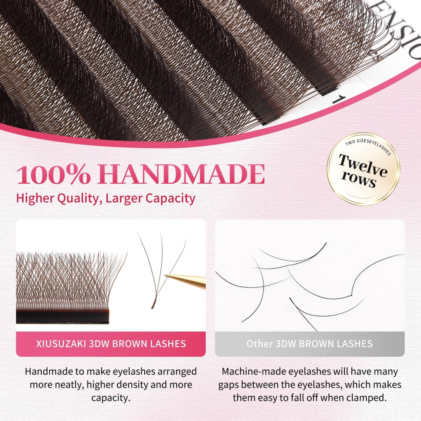 W Lash Extensions Brown 4D Eyelash Extensions W Shape 0.07mm Thickness C Curl Mix 8-15mm Premade Fans Lashes Colored Lash Extension Volume Lashes Individual Lashes(W-Brown-4D-0.07-C,8-15mm)