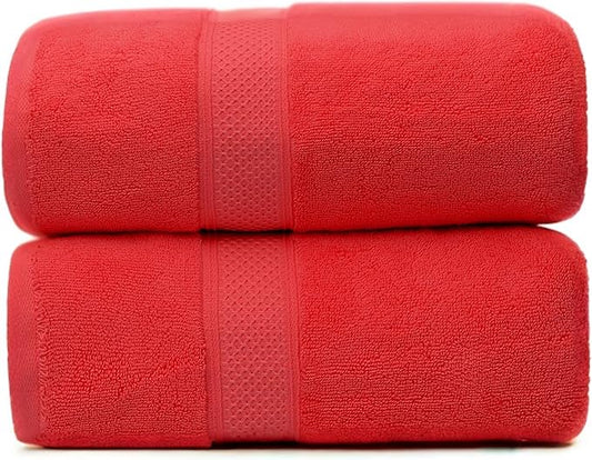 Fluffy Cotton Bath Towels Set650GSM,2-Piece Set, Thickened and Enlarged(31.5x63 inches),Super Absorbent,Soft,Suitable for Hotel, Bathroom, Swimming Pool, SPA,Gift(2, Watermelon Red, 31.5x63in)