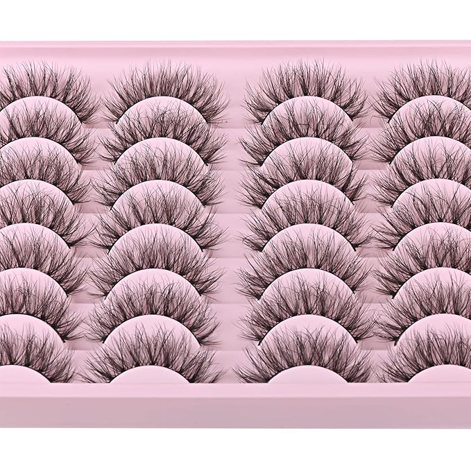 FARRED Natural Lashes Short Eyelashes Wispy False Mink Lash Pack 14 Pair Natural Look Fluffy Doll Eyelash Small Fake Strip Lashes Full Pestañas Sets for MUA and Beginners Daily Makeup (F3 | 8-16mm)