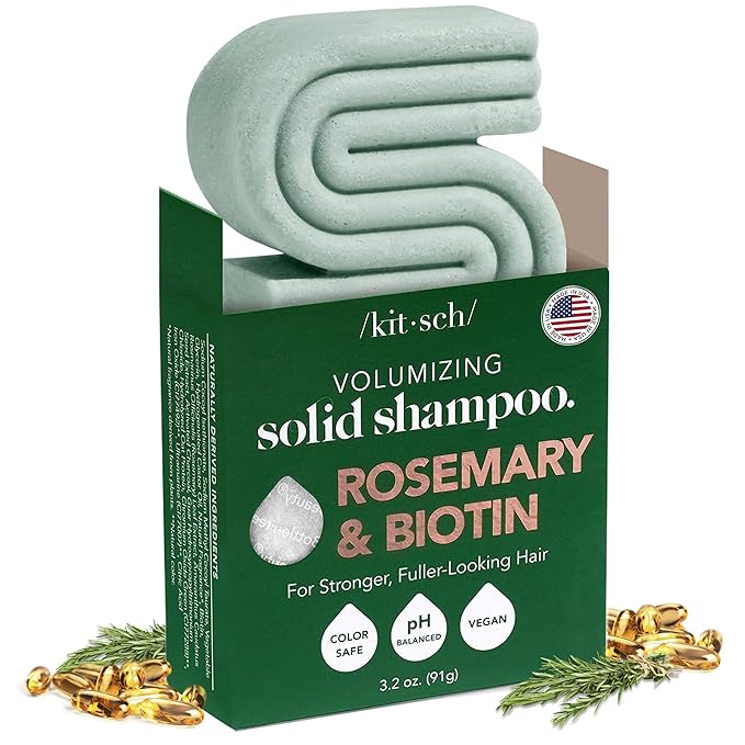 Kitsch Rosemary & Biotin Shampoo Bar - For Hair Growth, Strengthening, Thickening & Volumizing Shampoo for Women and Men - Free of Parabens, Sulfates & Silicones - Made in USA - 3.2 oz
