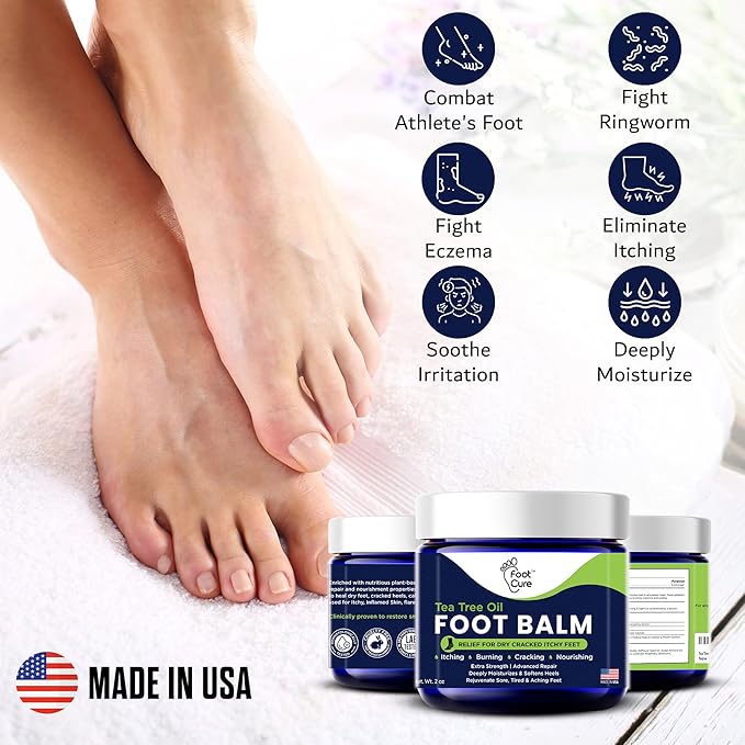 Tea Tree Oil Balm – Moisturizer for Dry Cracked Feet – Instantly Hydrates & Soothes Irritated Skin & Athlete's Foot – Best Foot Care for Women and Men – Made in USA 2PK