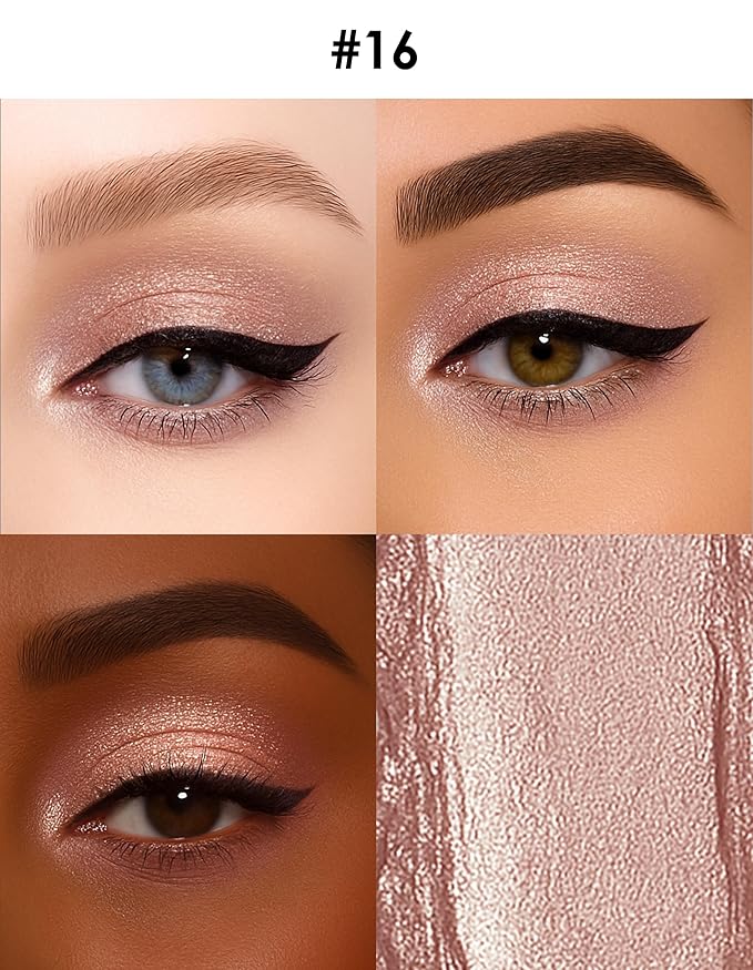 Erinde Shimmer Cream Eyeshadow Stick, Long Lasting Metallic Eye Shadow Sticks, Waterproof Creamy Glitter Eyeshadow Pencil, High Pigmented Blendable Neutral Eye Makeup, 16 Champagne Shimmer
