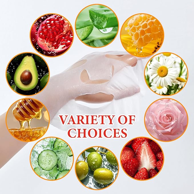 10 Pack Variety Facial Sheet Masks Skin Care Set, Hydrating Bulk Sheet Face Masks Skincare Gifts Set for Women Men, Long Lasting Moisturizing Face Mask Skincare for All Skin Type（B1)