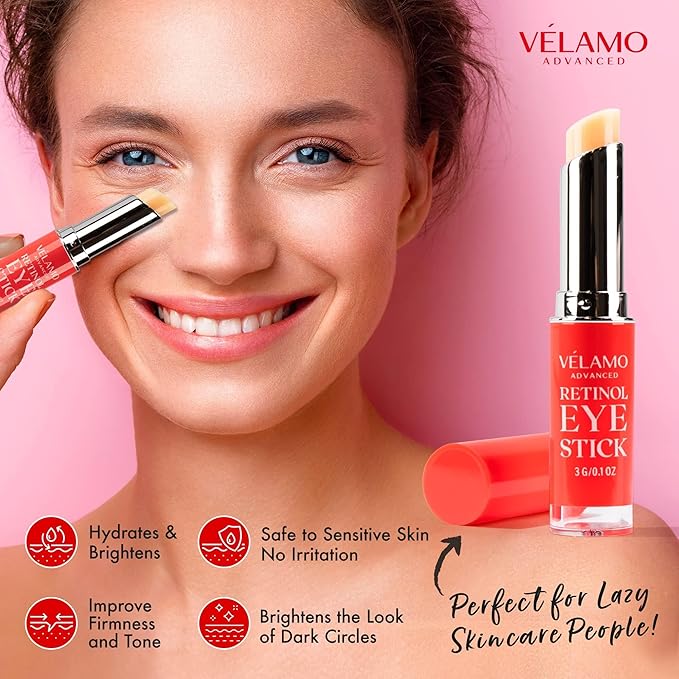 VELAMO ADVANCED Retinol Eye Stick Duo: Under Eye Cream for Dark Circles and Puffiness - Visibly Reduces Fine Lines Wrinkles Under Eye Bags in 4-8 Weeks, 2 Pcs Set