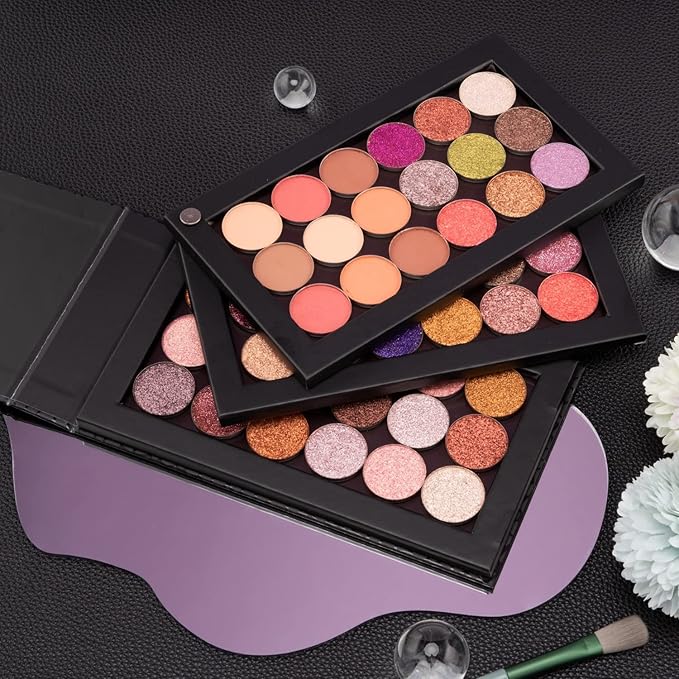 3-Layer Rotation Magnetic Palette 3 in1 Empty Makeup Palette Storage Box for Eyeshadow Lipstick Blush Powder (Black)