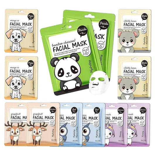 12 Pack Variety Facial Sheet Masks Skin Care Set, Hydrating Bulk Sheet Face Masks Skincare Gifts Set for Women Men, Long Lasting Moisturizing Face Mask Skincare for All Skin Type（11)