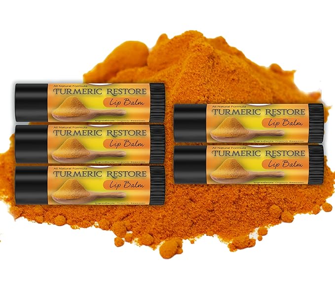 Turmeric Lip balm (3 Pack) | Natural Lip Balm | Organic Lip Balm | Natural Lip Balm | Lip Moisturizer | 100% Natural Ingredients | Habbie Beauty Supplies (5 Pack)