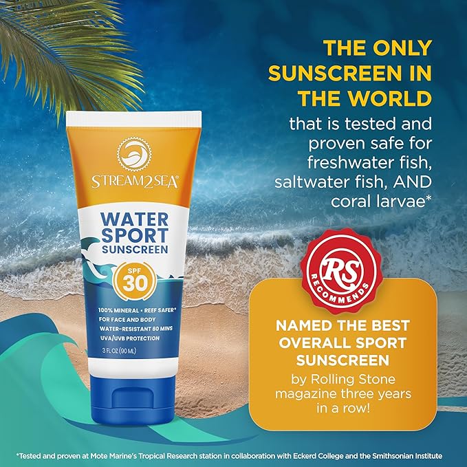 STREAM 2 SEA SPF 30 Biodegradable Mineral Sunscreen, 3 Fl oz Non-Greasy and Moisturizing Reef Safe Sunscreen For Face Protection and Body Against UVA and UVB
