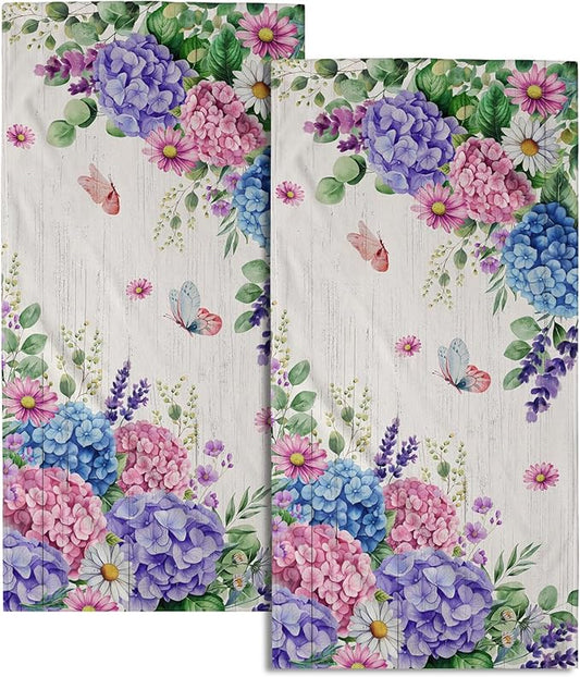 Giwawa Hydrangea Floral Hand Towels Spring Daisy Kitchen Dish Towels Set of 2 Soft Absorbent Fingertip Face Towel for Bathroom Spa Gym Hotel Decor