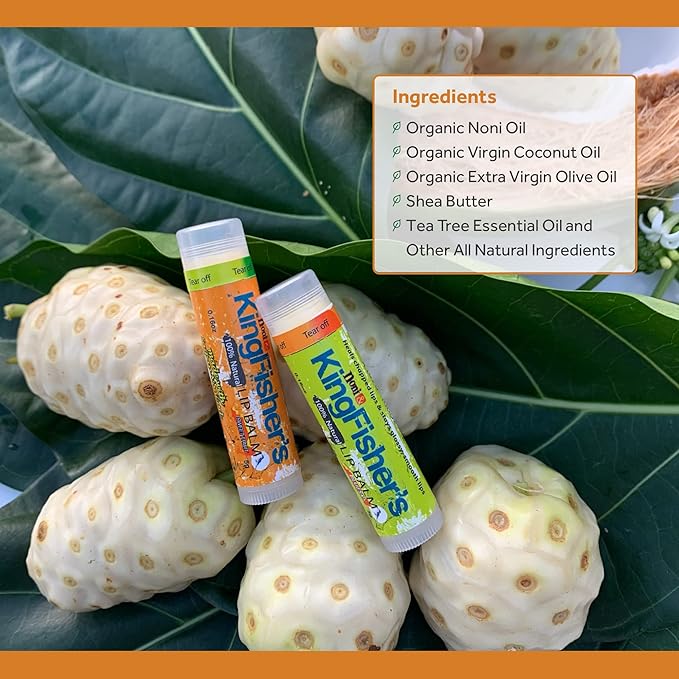 Kingfisher’s Noni Lip Balm, 2-Pack, 100% Natural Ingredients, Noni Original Oil & Virgin Coconut Oil, Ultra Hydrating Lip Balm, Sweet Orange Flavor Lip Care