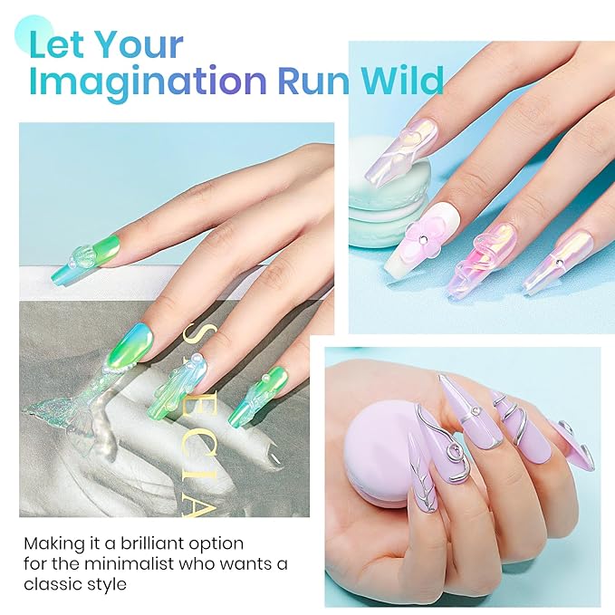 MIZHSE Solid Builder Gel for Nails – 2PCS 1oz Mermaid Pearl & Clear Hard Gel Kit with Nail Forms 3D Mold Soak-off U V 3D for Nails Extension for Salon Manicure Home DIY