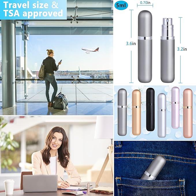 Travel Refillable Perfume Atomizer Bottle 2-Pack 5ml Leakproof Travel Perfume Refillable Bottle (Rose Gold & Rose Gold)