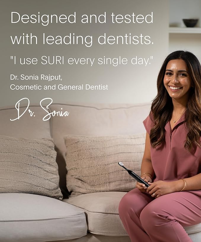 SURI 1.0 Sonic Electric Toothbrush with UV Cleaning Travel Case | 40+Day Battery | Designed in California | Electric Toothbrush for Adults | Travel Toothbrushes | Tooth Brush | Black