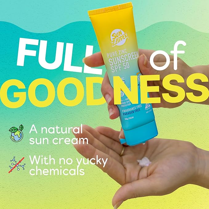 Sun Zapper Pure Zinc Mineral Sunscreen SPF 50, Reef Safe, Broad Spectrum UVA + UVB Protection, 25% Zinc, Water Resistant, Fragrance Free, Paraben Free, No White Cast, Natural Sun Cream - 3.52 Ounce