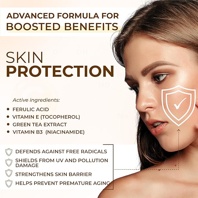 All Natural 20% Vitamin C Serum + 6 Active Boosters for Face, Dark Spots, Wrinkles, Brightening, Hydrating, Even Tone, Healthy Glow with Niacinamide, Hyaluronic Acid, Ferulic Acid, Vitamin E, Peptides