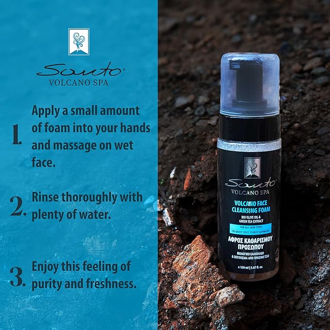 Volcano Face Foam Cleanser 150ml – Foaming Face Cleanser for Deep Cleansing & Hydrating with Olive Oil & Botanical Extracts – Face Wash Foam Removes Makeup, Dirt & Excess Oil