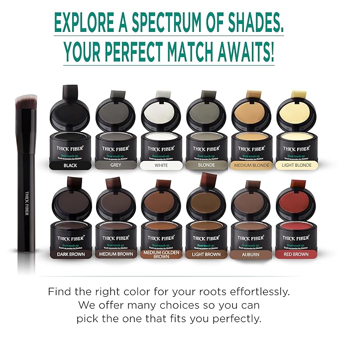 THICK FIBER Root Touch Up Powder, Cover Up Hairline for Thin- Water & Sweat Resistant Hair Loss Concealer Set with for Thinning Hair Women, Includes Brush (Grey)