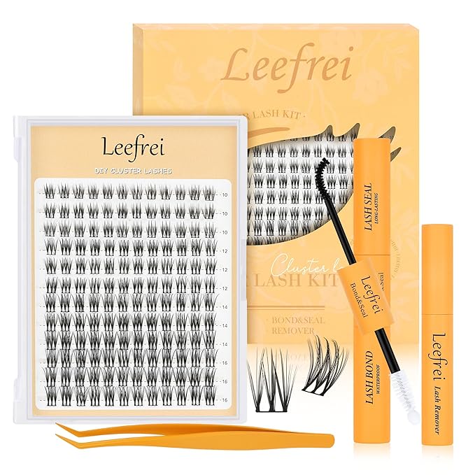 Eyelash Clusters 10-18mm Lash Clusters Wispy Kit D Curl DIY Cluster Lash Extension Kit Individual Lashes Kit With Bond & Seal, Glue Remover, Tweezers(LF04 Lashes Set)