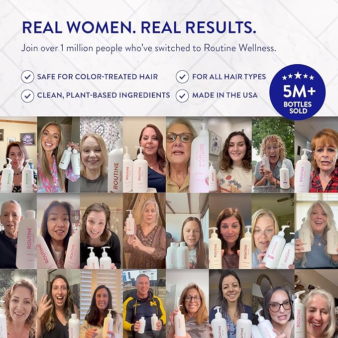 Routine Wellness Anti-Thinning Shampoo for Thinning Hair - Biotin DHT Blocker Women & Men - Color Safe Shampoo for Hair Loss & Healthy Hair - Coconut & Vanilla - 14oz