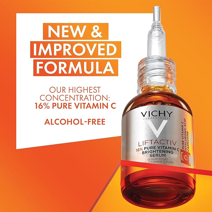 Vichy LiftActiv Vitamin C Serum For Face, Brightening Serum With 16% Pure Vitamin C + Hyaluronic Acid + Vitamin E, Improves Radiance & Firmness, Anti Aging, Protects Skin From Discoloration