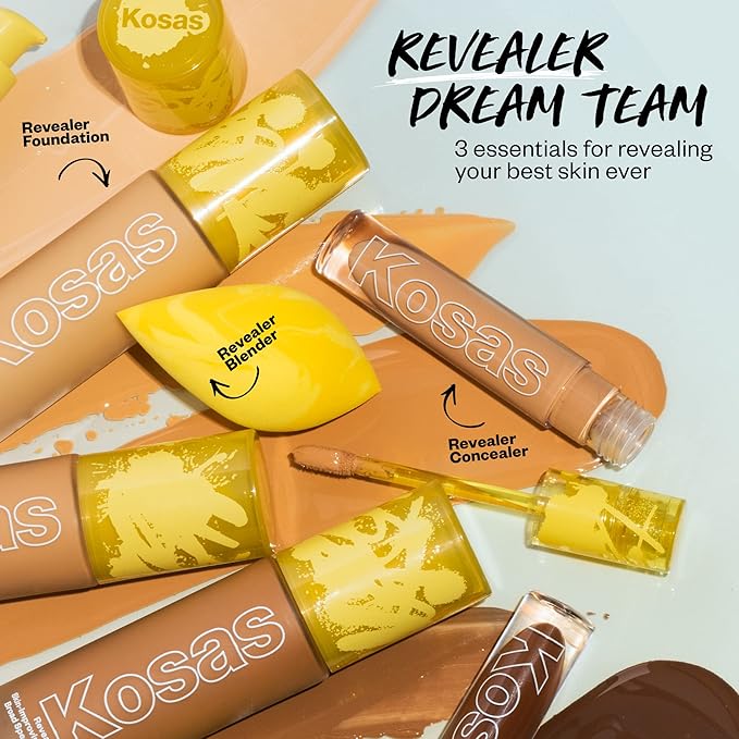 Kosas Revealer Skin-Improving Foundation with SPF 25 Protection - Hydrate, Brighten, Soothe, Plump, Protect Skin - Smoothing Texture, Natural Finish and Clean Formula - Medium Tan Warm 250