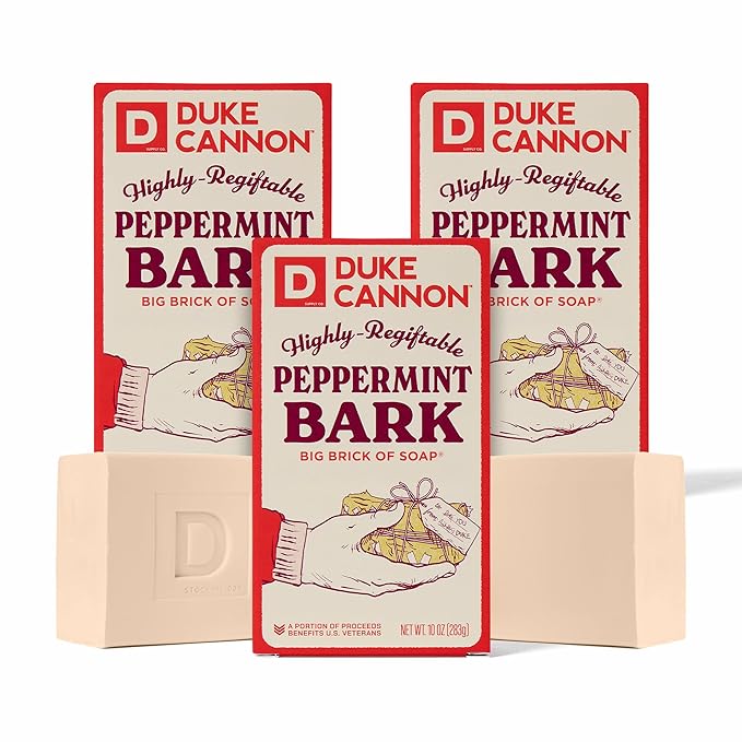 Duke Cannon Supply Co. Big Brick of Soap Bar for Men Holiday Edition - Peppermint Bark (Peppermint Scent), 10 oz. (3 Pack)