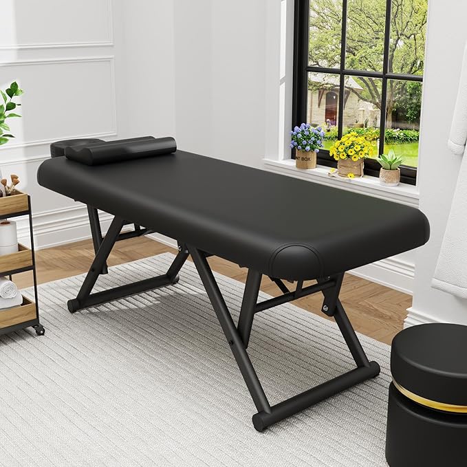 Dolonm Height Adjustable Massage Table with Face Pillow & Headrest for Treatment Table, Physical Therapy Table, Spa Facial Professional Massage Bed - Fixed Backrest, Black