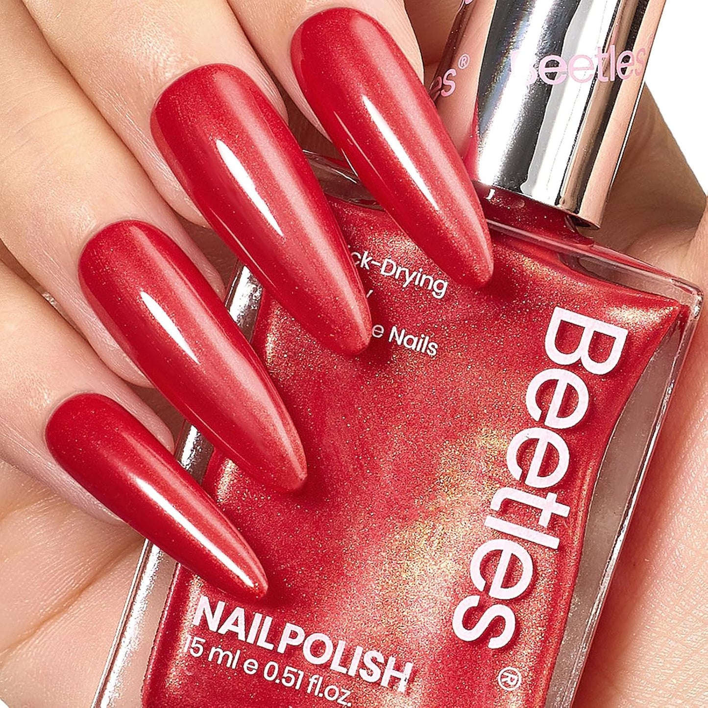 Beetles Red Nail Polish 15ML Quick Dry Glitter Fingernail Polish 4th of July DIY Salon for Women