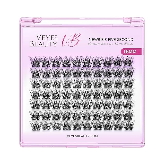 VEYESBEAUTY Lash Clusters Individual Eyelash Extensions Thin & Invisible Band DIY False Eyelashes for Self-application Newbie's Five-Second Series Wispy Lash Tray, LuxeBold 16mm Single Length